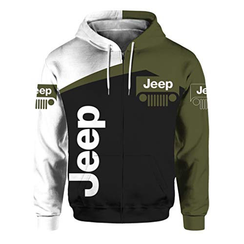 Ropa De Abrigo De Manga Larga De Primavera Y Otoño Unisex 3D Digital Jeep Logo Impreso Sudadera con Capucha con Cremallera Sudadera Casual (1,XL)