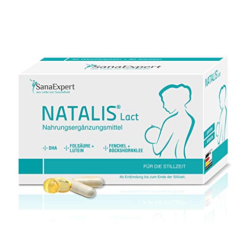 SanaExpert Natalis Lact, 90 cápsulas, preparación combinada para la lactancia después del embarazo con vitaminas DHA Ácido fólico, Luteína, Hinojo, Fenogreco.