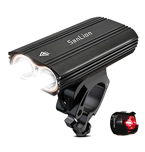 SanLion Faro Delantero para Bicicleta, 2 * LED CREE XM USB Recargable LED Faro lámpara para Bicicleta Potente, 2400 lumens luz, Multi Modos de iluminación, antigolpes Impermeable IP65