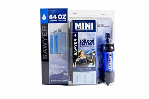 Sawyer Mini Filtre à Eau Original Set avec 3 x 1 L ou 2 x 2 L Sac d'hydratation, Sawyer Mini Blau