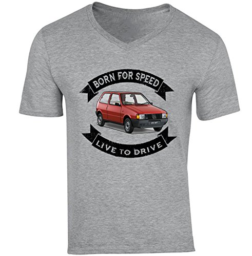 Teesandengines Camiseta para hombre Fiat UNO BORN FOR Speed gris con cuello en V Gris gris S