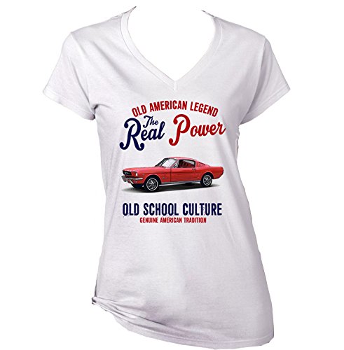 TEESANDENGINES - Camiseta para mujer Ford Mustang 1955 color blanco americano Blanco blanco L