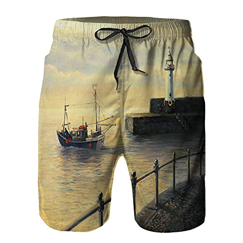 WENLISAN Bañador de Hombre,Recuerdos del Viejo Faro,Natación Secado Rápido Pantalones Cortos Shorts de Playa para Swim S