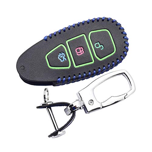 ZHHRHC Funda de Cuero para Llave de Coche, para Ford Mondeo Focus 3 MK3 ST Kuga Titanium Smart Remote Fob Shell Protector Funda para Llavero