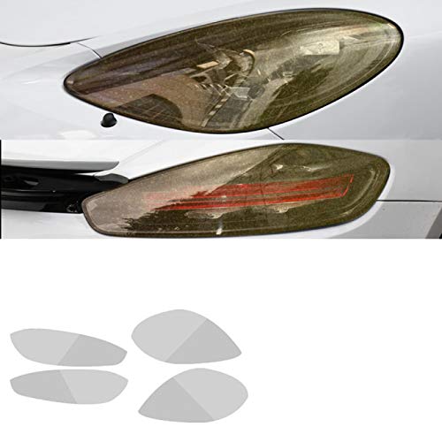 ZYHZJC 2 uds Película Protectora para Faros Delanteros de Coche, Accesorios Adhesivos Negros Transparentes de TPU para Porsche 718 Boxster Cayman 2016-On