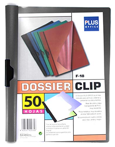 12x Funda Dossier F-18 Pinza Metalica PVC Rigido A4 50 Hojas Tapa Transparente Negro