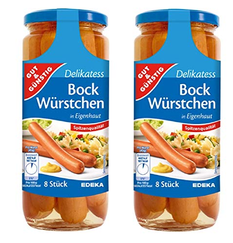 2 botes Salchichas frankfurt Gigantes (20cm aprox) tarro 1000gr (720g escurrido) 2x1000gr Bock Würstchen