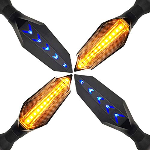 4 pcs Intermitentes moto led en azul y Amarillo,Amarillo LED es el indicador direccional,azul LED es la luces de Decorativa,Universal para Moto Scooter Quad Cruiser Off-Road