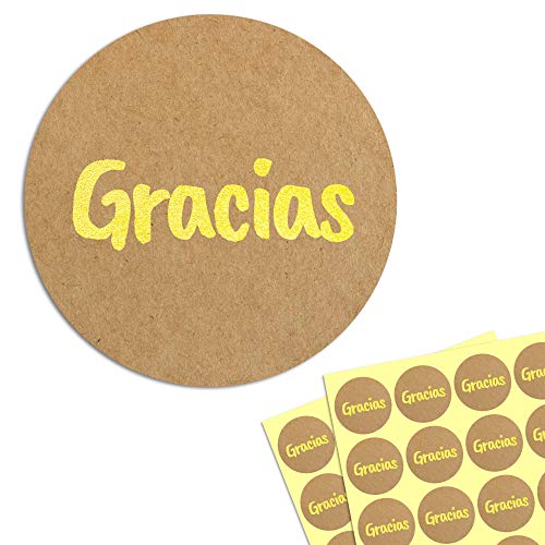 4cm Oro Kraft Gracias Circulo Pegatinas Adhesivos - 200 Piezas