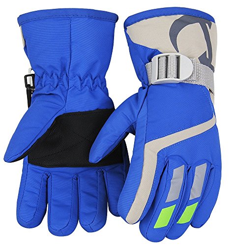 7-Mi Guantes Calientes de Invierno para niños para Esquiar/Ciclismo Mitones para niños de 4a 6 años (Azul)