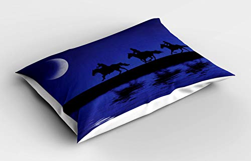 ABAKUHAUS Animal Funda de Almohada, Los Hombres en Caballo al Galope, Decorativa Estampada Tamaño Standard Dos Plazas, 65 X 50 cm, Añil y Gris carbón