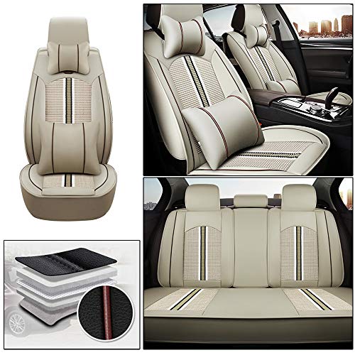 ALLYARD Asiento Coches Funda para B MW 1/2/3/4/5/6/7 Series New Energy X1 X2 X3 X3M X4 X4M X5 X5M X5 X6 5-Asiento Delanteros&Traseros Asiento PU Cuero Protector Cubiertas Accesorios Interior Beige