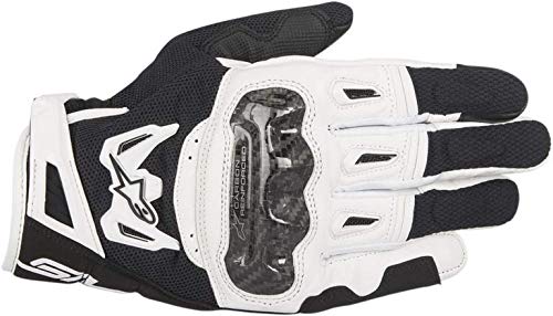 Alpinestars Guantes para moto SMX-2 AIR CARBON, de cuero, con malla, blancos y negros, tallaL (9).