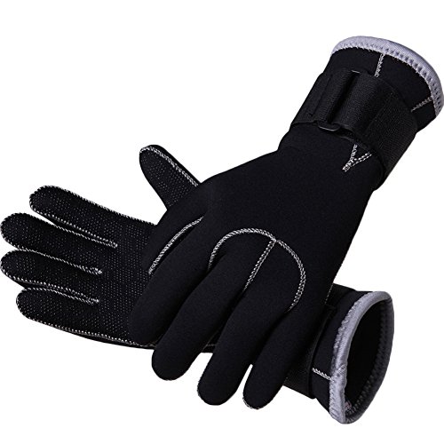 Andyshi negro antideslizante de 3 mm de neopreno guantes de buceo snorkel natación, hombre, color negro, tamaño medium