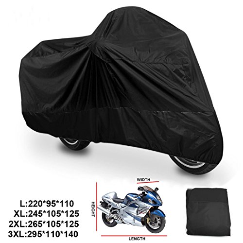 ANFTOP Funda para Moto Impermeable Protector de 180T Polyester Cubierta de Moto Motocicleta Scooter Negro Talla L