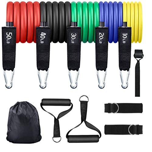 Bandas de Resistencia Fitness, Yageshark 11PCS Bandas Elásticas Musculación, para Mujeres y Hombres, Adecuado para Deportes de Interior y Exterior, como Yoga, Gimnasio