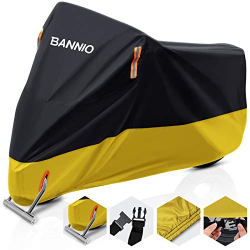 BANNIO Funda Moto,210D Oxford Funda Protector Cubierta de la Motocicleta con Banda Reflectante, Impermeable de UV Resistente al Viento Nieve Cubre Moto,Funda para Moto XXXL 265cm,Amarillo+Negro