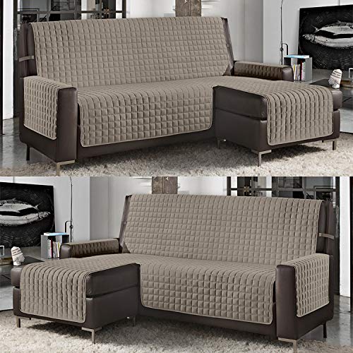 Banzaii Funda de Sofá Cubre Chaise Longue Acolchada Lisa 4 Plazas (290 cm) con Chaise Longue Izquierda/Derecha Arena