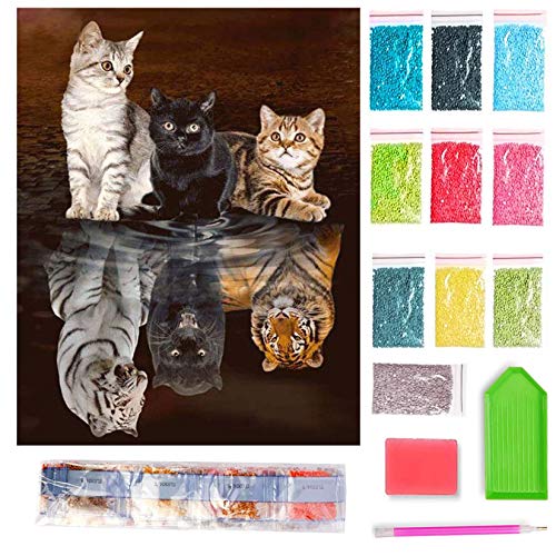 Bellatoi 5D Diy Pintura diamante taladro completo kit, Gato Bricolaje Diamond Painting Rhinestone Bordado de Punto de Cruz Artes Manualidades Lienzo Pared Decoración