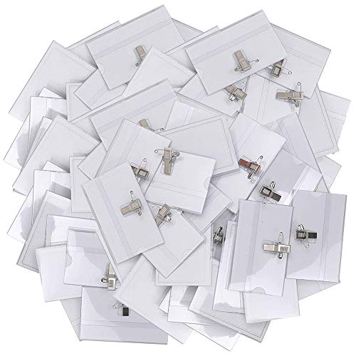 BESTZY 50PCS Porta Tarjetas Identificativas Transparente Tarjeta de Identificación Horizontal Badge Holder con Pins Imperdible y Pinza Profesional Oficina Nombre