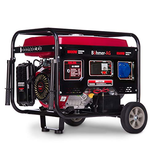 Böhmer-AG 9000W-e - Grupo Electrógeno Versátil a Gasolina - Arranque con Llave eléctrica - Uno 32 Amp y Uno EU Enchufe - 8500 W - 10,5 Kva - 17 HP