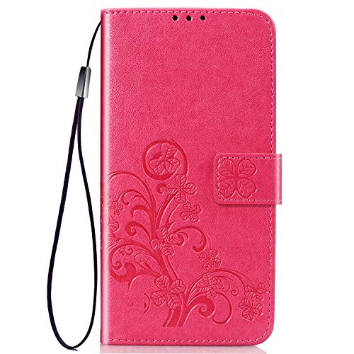 Boleyi Moto G8 Power Lite Fundas,PU Funda Cuero Flip [Cierre Magnético] [Stand Función] [Ranura de Tarjeta] Slim Flip Fundas Carcasa para Moto G8 Power Lite -Rose Red1