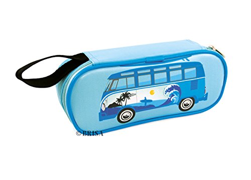 BRISA VW Collection - Volkswagen Furgoneta Hippie Bus T1 Van Estuche para lápices de polipiel (PU), Caja de papelería, Bolso de Maquillaje-Cosméticos, para Escuela/Oficina/Regalo (Surf/Azul)