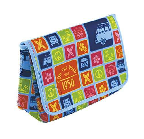 BRISA VW Collection - Volkswagen Furgoneta Hippie Bus T1 Van Neopreno Bolsa Universal de Neopreno, Neceser, Bolso de Maquillaje-Cosméticos-Aseo, Estuche de lápices, Equipaje para Viaje (Multicolore)