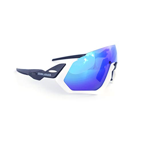 Brown Labrador Gafas Ciclismo polarizadas + REVO, 5 Lentes Intercambiables UV 400. Gafas Deportivas, Running Trail Running, BTT, Triatlon, Hombre y Mujer (Blanco)