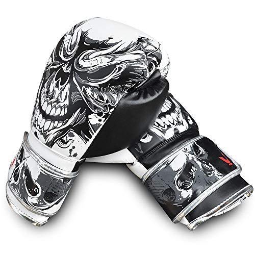 Buddha Fight Wear Guantes de Boxeo Skull Blanco y Negro 12 Onzas