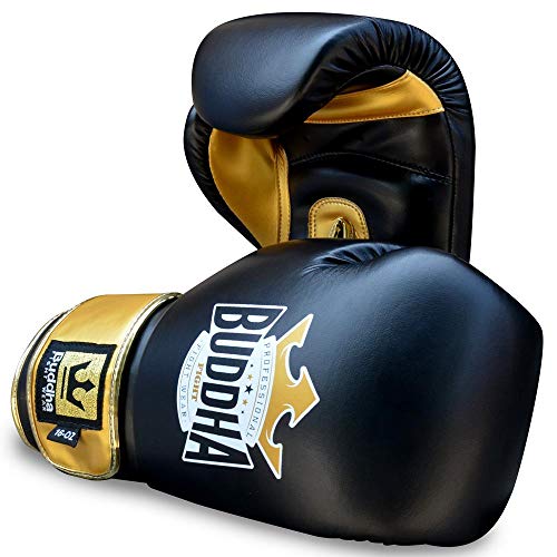 Buddha Fight Wear Guantes de Boxeo Top Fight Negro Oro 12 Onzas