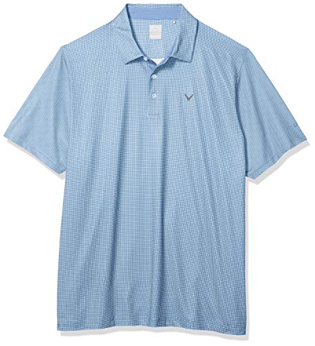 Callaway Big & Tall Gingham Printed Short Sleeve Golf Polo Shirt, Cornflower Blue, 5X Large Tall