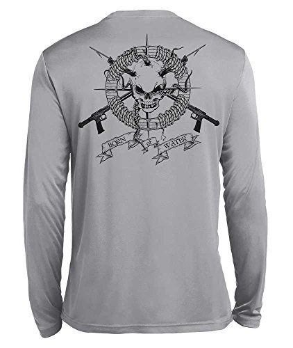Camiseta de Pesca Submarina/Buceo: Camiseta Wicking de Rendimiento Manga Larga: Cráneo y Fusiles - XL
