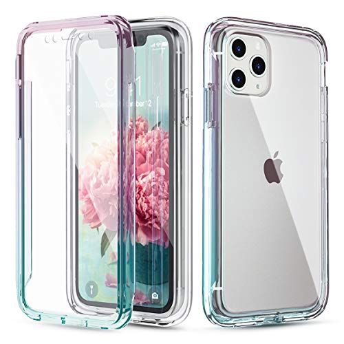 CE-Link Funda para iPhone 11 Pro MAX 6.5 Trasparente Brillantina Cristalina 360 Grados Full Body de Protección Silicona TPU Carcasa con Protector de Pantalla Degradado de Color Cover Rosa y Azul