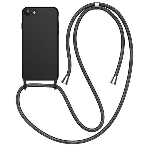 CE-Link Funda para iPhone SE 2020 iPhone 7 iPhone 8 Fundas con Cuerda Banda de Silicona Carcasa y Estuche Rígido Cubierta Suave TPU con Collar Correa de Cuello Cadena Cordón Ajustable Lanyard - Negro