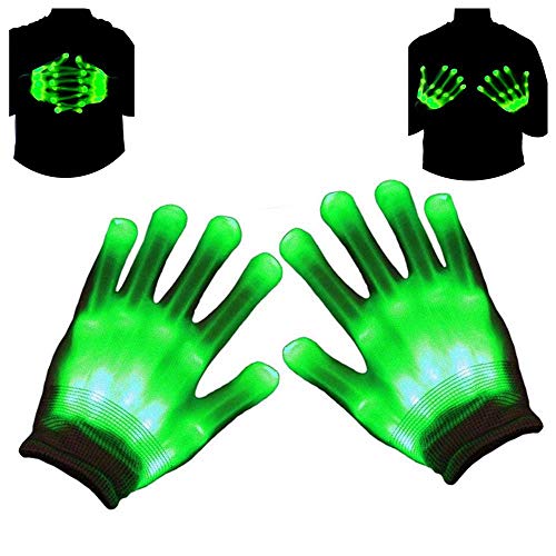 Charlemain Guantes LED para Niños, 3 Modos, Efecto de Mano Esqueleto, Guantes Brillantes para Niños de Navidad, Carnaval, Fiesta, Iluminación de Disfraces, Regalo para Niños, Verde (5-10 Años)