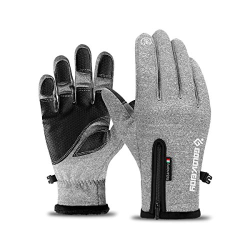 CHEREEEKI Guantes de Moto, Guantes para Pantalla Táctil, Impermeables y Resistentes al Viento, Guantes de Invierno Cálidos y Antideslizantes Guantes para Mujeres y Hombres(L, Gris)