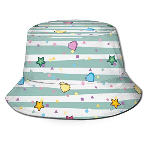 Chic Stars Little Peach Hearts Green Stripes - Sombrero de Pescador Plegable, para Mujer, Hombre, Verano, Moda de Hawaii, protección Solar y Ultravioleta, Sombreros Boonie, Gorra de Camionero