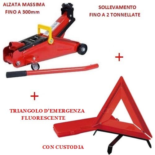 Compatible con Volkswagen T-ROC Gato HIDRÁULICO con Carro TRIÁNGULO DE Emergencia Fluorescente + Kit SUMINISTRADO Maleta para Asistencia EN Carretera APROBADA por Coche