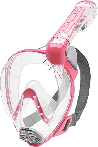 Cressi Duke Dry Full Face Mask Mascara de Buceo Snorkel Seca Cara Completa, Unisex Adulto, Transparent/Rosa, S/M