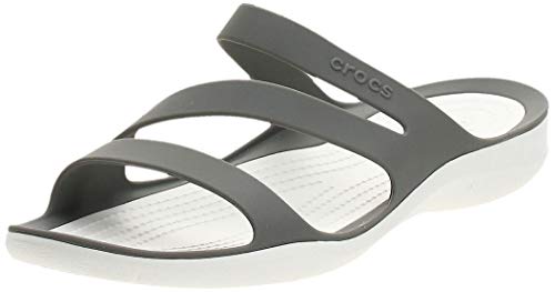 crocs 203998, Chanclas Mujer, Gris (Smoke/White), 38/39 EU (W 8 US)