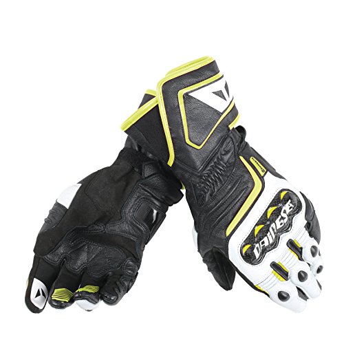 Dainese-CARBON D1 LONG Guantes, Negro/Blanco/Fluo-Amarillo, Talla XXL