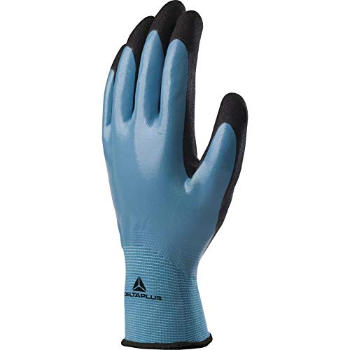 Delta Plus VV636BL08 - Guantes de poliamida, recubrimiento de nitrilo, palma recubierta con espuma de nitrilo, paquete de 1, color: azul / negro (08)