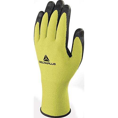 Delta Plus vv734ja08 poliamida/Spandex guantes, espuma de nitrilo/TPU chapado en Palma, Amarillo neón de color negro, 08, 1 unidad