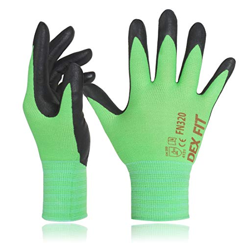 DEX FIT Guantes para Jardinería FN320, Ajuste Cómodo Elástico 3D, Buen Agarre, Recubrimiento de Espuma Duradero de Nitrilo, Táctil, Fino y Ligero, Lavable en la Lavadora Verde 9 (L) 3 Pares