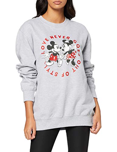 Disney Mickey and Minnie Love Never Goes out of Style Sweatshirt Sudadera, Gris (Heather Grey HGY), 38 (Talla del Fabricante: Small) para Mujer