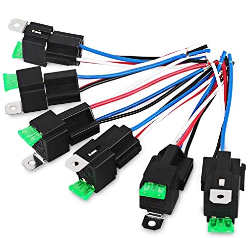 DollaTek 6Pcs 24V 30A Mazo de Cables del relé de fusibles Fusible de Cuchilla ATO/ATC, relés eléctricos automotrices SPST de 4 Pines con Cables de Alta Resistencia de 14 AWG