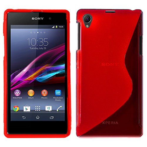 ebestStar - Funda Compatible con Sony Xperia Z1 L39H, Sony C6906 Carcasa Gel Silicona Gel TPU Motivo S-línea, S-Line Case Cover, Rojo [Aparato: 144 x 74 x 8.5mm, 5.0'']