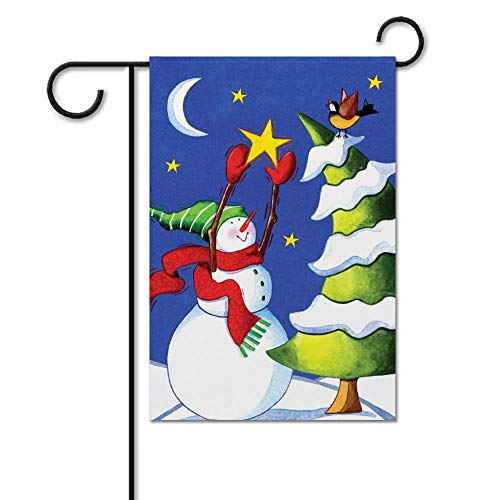 ECONG The Snowman Gave The Star to The Bird Jardín Bandera Logotipo Colorido Impresión a Doble Cara Decoración Patio Casa Casa Villa Granja Al Aire Libre Regalo Exterior