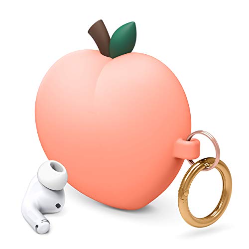 elago Funda Melocotón Peach Compatible con AirPods Pro - 3D Diseño Lindo Mono Funda Case con Mosquetón (Melocotón)